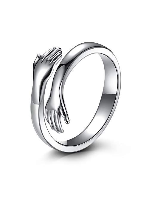 (Pack Of 2 Pcs) Stainless Steel Silver & Golden Color Valentine's Day Special Romantic Love Couple Promise Anniversary Adjustable Hand Hug Me Thumb Finger Ring For Women's & Girl's