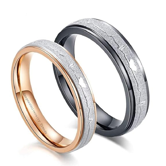 Couple’s Matching Heartbeat Wedding Bands – Two-Tone His & Hers Rings for Eternal Love