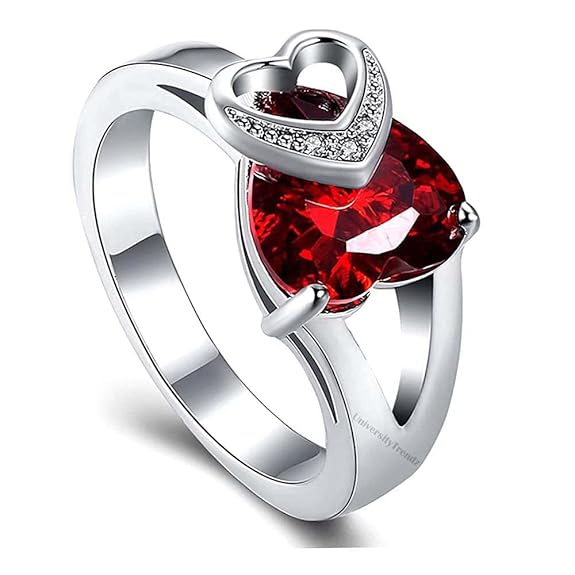 Silver/ Gold/ Rose Gold University Trendz Red Heart Ring with CZ Crystal for Women and Girls