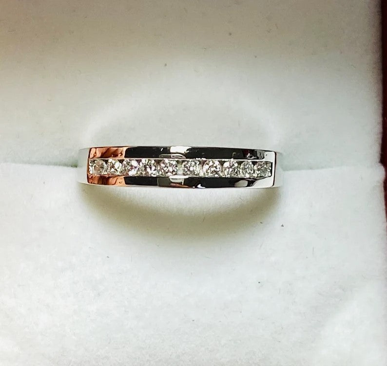 Silver/ Gold Elegant Two-Tone Diamond Wedding Band β Dazzling Channel-Set Ring for Timeless Love