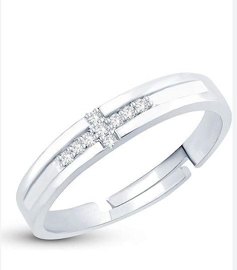 Silver/ Gold/ Rose Gold  Elegant Silver Cross Adjustable Ring – CZ Pave Christian Faith Band