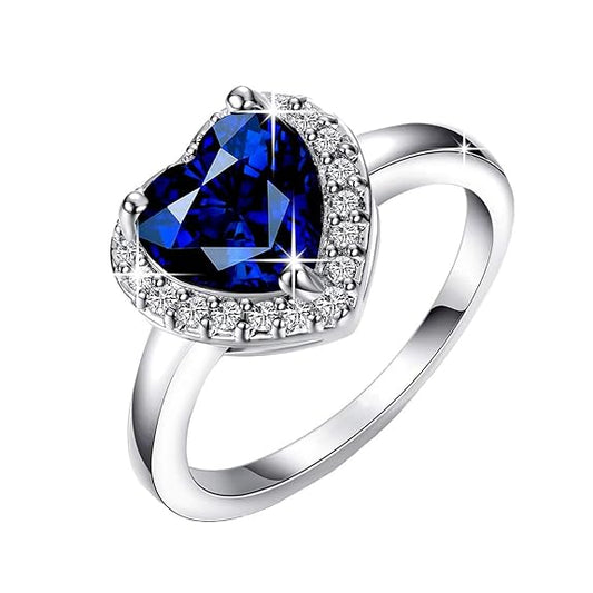 Silver/ Gold/ Rose Gold Yellow Chimes A5 Grade White Crystal Silver Queen's Love Heart Ring for Women and Girls