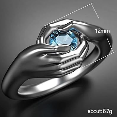 University Trendz Silver Plated Blue Stone Adjustable Open Hands Loving Hug Ring for Women and Girls (Grey)