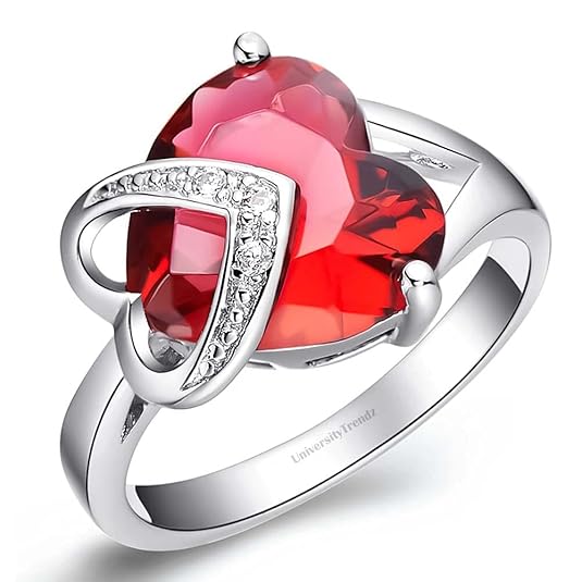 Silver/ Gold/ Rose Gold University Trendz Red Heart Ring with CZ Crystal for Women and Girls