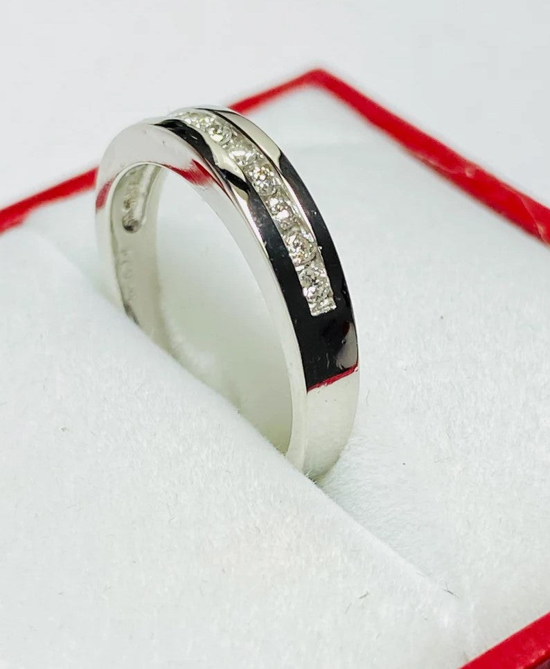 Silver/ Gold Elegant Two-Tone Diamond Wedding Band β Dazzling Channel-Set Ring for Timeless Love