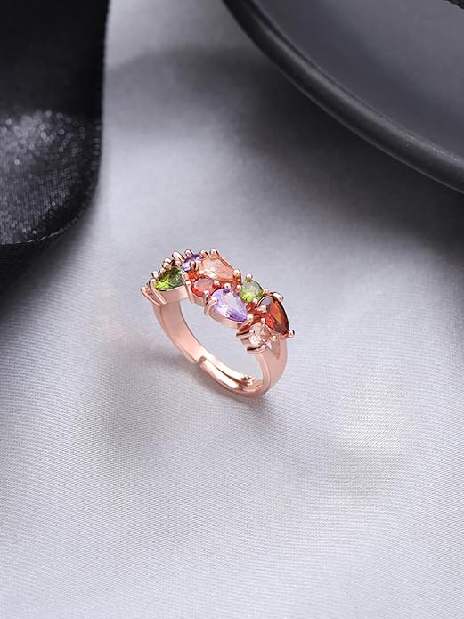 Silver/ Gold/ Rose Gold Yellow Chimes Crystal Rings for Women | Adjustable Ring with Multicolor Swiss Cubic Zircon Crystal