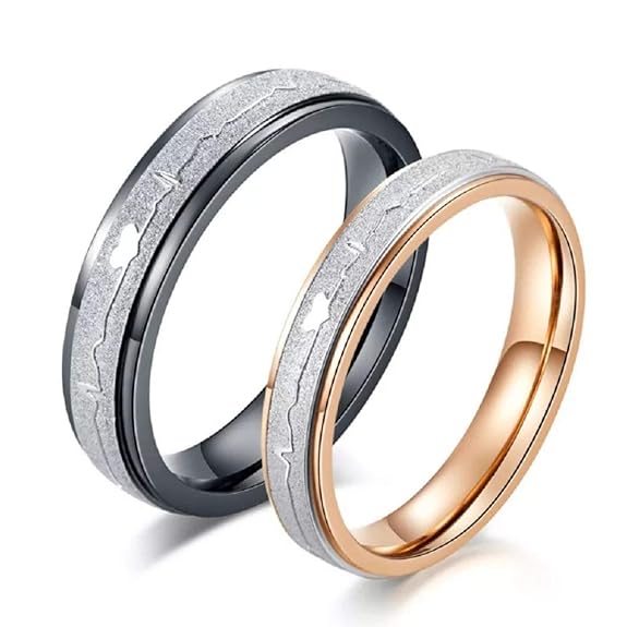 Couple’s Matching Heartbeat Wedding Bands – Two-Tone His & Hers Rings for Eternal Love