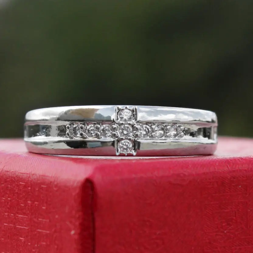 Silver/ Gold/ Rose Gold  Elegant Silver Cross Adjustable Ring – CZ Pave Christian Faith Band