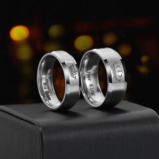 Silver/ Gold His Queen & Her King Matching Couple Rings – Royal Crown Engraved Wedding Bands