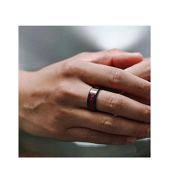 Men's 8mm Black Tungsten Carbide Ring β Red Celtic Dragon Inlay Band