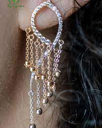 Silver/ Gold/ Rose Gold Elegant Dazzling Chain Drop Earrings โ A Statement of Luxury & Grace