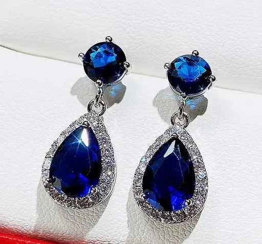 Silver/ Gold/ Rose gold Elegant Sapphire Drop Earrings with Diamond Accents – A Timeless Statement of Luxury