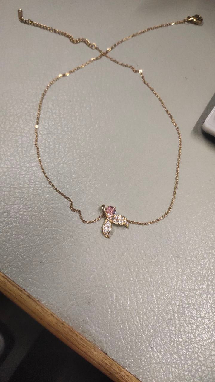 Silver / Gold / Rose Gold Elegant Gold Necklace with Pink and White Gemstone Pendant