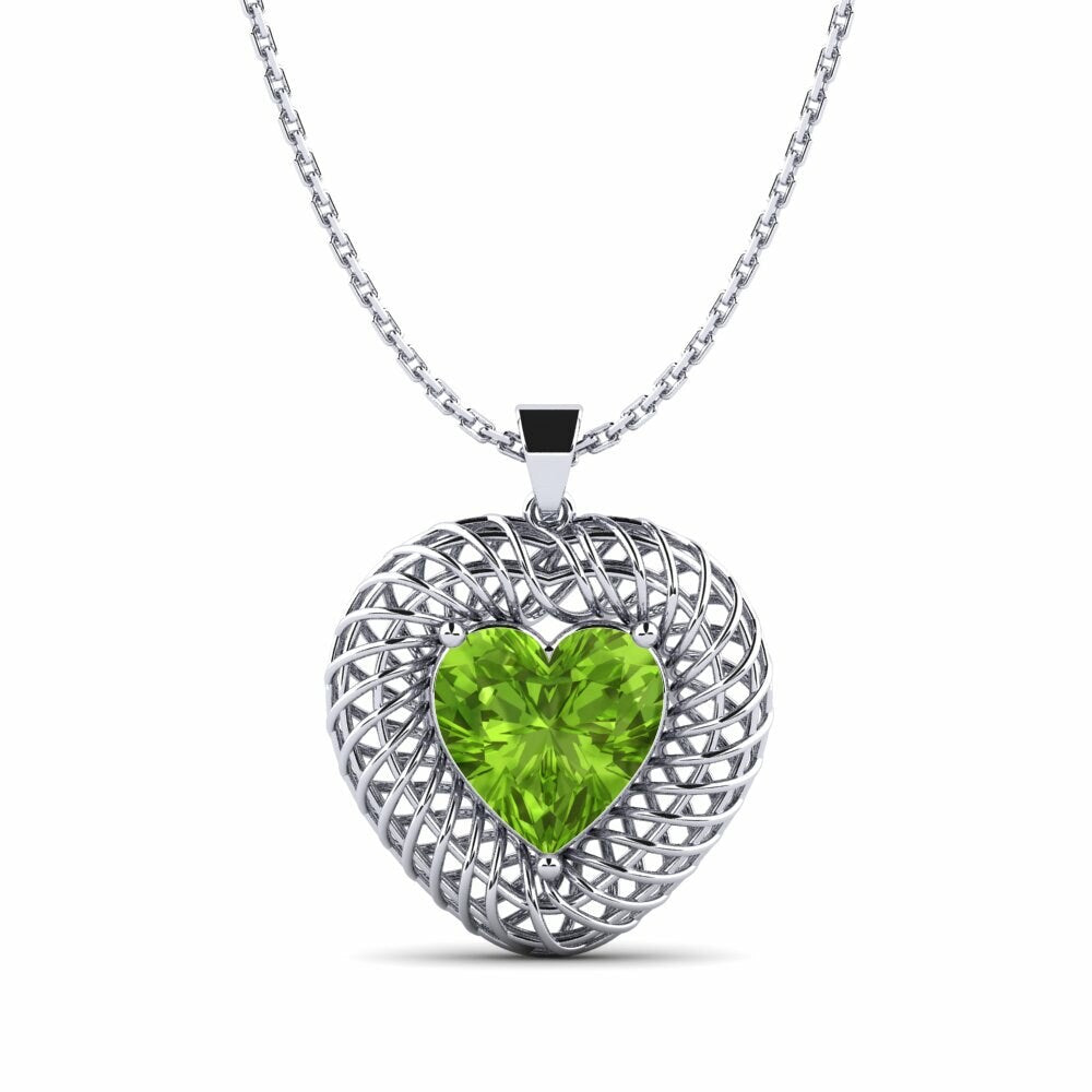 Silver/ Gold/ Rose gold Intricate Heart Pendant with Peridot Center – A Symbol of Love & Positivity