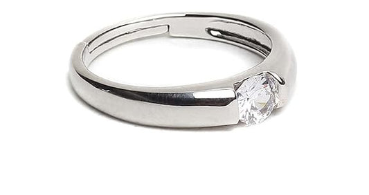 Elegant Silver Solitaire Adjustable Ring – Classic CZ Stone Design