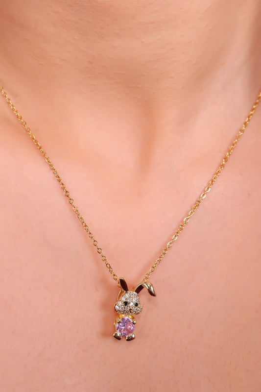 Adorable Bunny Pendant Necklace with Sparkling Pink Crystal – A Cute & Charming Jewelry Piece for Bunny Lovers