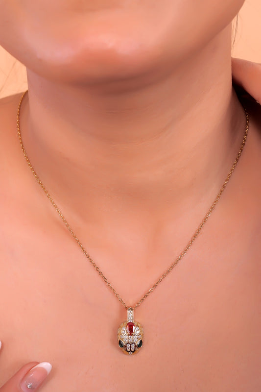 Luxurious Snake Pendant Necklace with Ruby & Emerald Accents – Symbol of Power & Elegance
