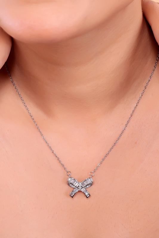Whimsical Elegance: Dainty Bow Necklace with Crystals