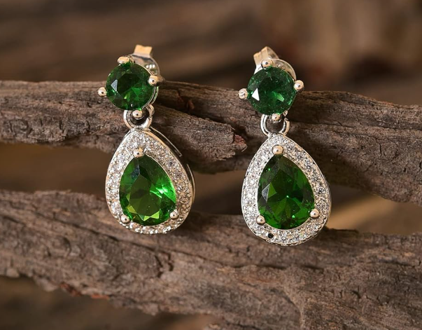 Silver/ Gold/ Rose Gold Green American Stone Earrings for Women & Girls β A Touch of Elegance & Sparkle