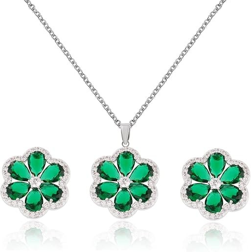 Silver/ Gold/ Rose Gold Bridal Jewelry Set for Wedding Earrings & Necklace Set Crystal