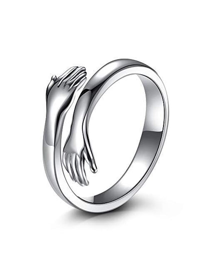 (Pack Of 2 Pcs) Stainless Steel Silver & Golden Color Valentine's Day Special Romantic Love Couple Promise Anniversary Adjustable Hand Hug Me Thumb Finger Ring For Women's & Girl's