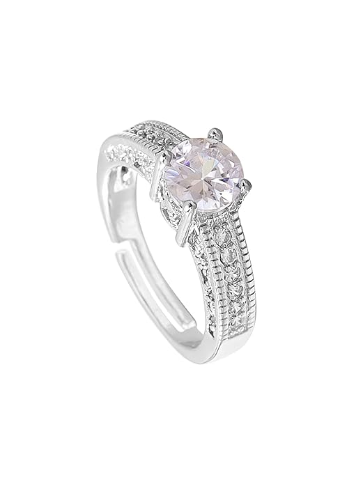 Silver/ Gold/ Rose Gold Luxury Adjustable Silver CZ Engagement Ring – Elegant Sparkling Solitaire Band