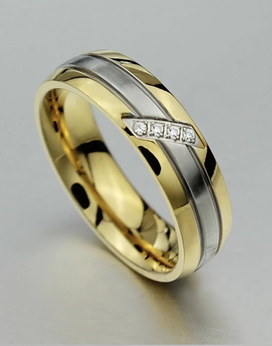 Silver/ Gold/ Rose Gold Men’s Two-Tone Gold &amp; Silver Wedding Band – CZ Accent Stylish Ring