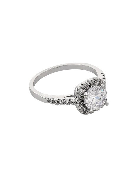 Silver/ Gold/ Rose Gold Elegant Cushion Cut CZ Halo Engagement Ring – Sparkling Silver Pave Band