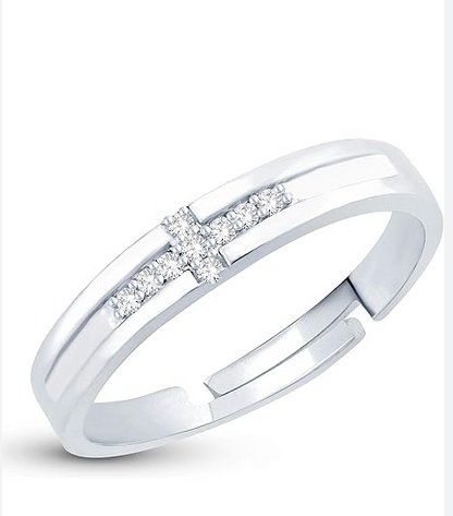 Silver/ Gold/ Rose Gold  Elegant Silver Cross Adjustable Ring – CZ Pave Christian Faith Band