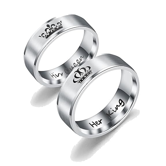 Silver/ Gold His Queen &amp; Her King Matching Couple Rings – Royal Crown Engraved Wedding Bands
