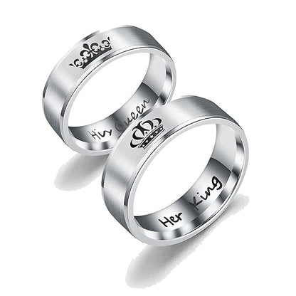 Silver/ Gold His Queen &amp; Her King Matching Couple Rings – Royal Crown Engraved Wedding Bands