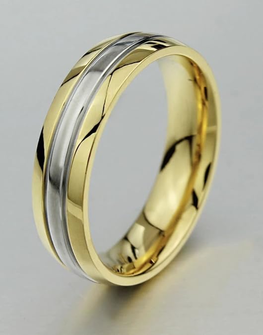 Silver/ Gold/ Rose Gold Men’s Two-Tone Gold &amp; Silver Wedding Band – CZ Accent Stylish Ring