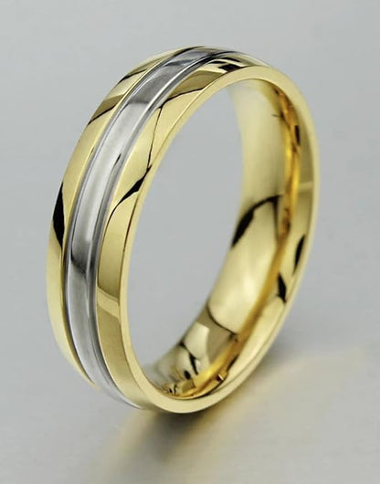 Silver/ Gold/ Rose Gold Men’s Two-Tone Gold &amp; Silver Wedding Band – CZ Accent Stylish Ring