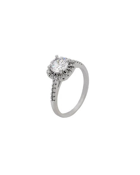 Silver/ Gold/ Rose Gold Elegant Cushion Cut CZ Halo Engagement Ring – Sparkling Silver Pave Band