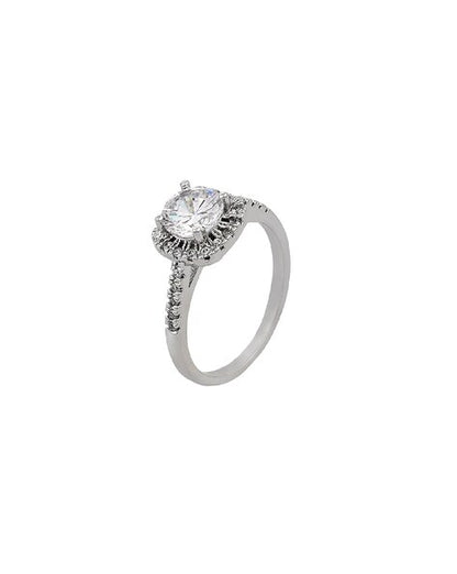 Silver/ Gold/ Rose Gold Elegant Cushion Cut CZ Halo Engagement Ring – Sparkling Silver Pave Band