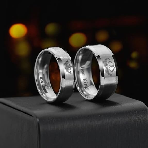 Silver/ Gold His Queen &amp; Her King Matching Couple Rings – Royal Crown Engraved Wedding Bands