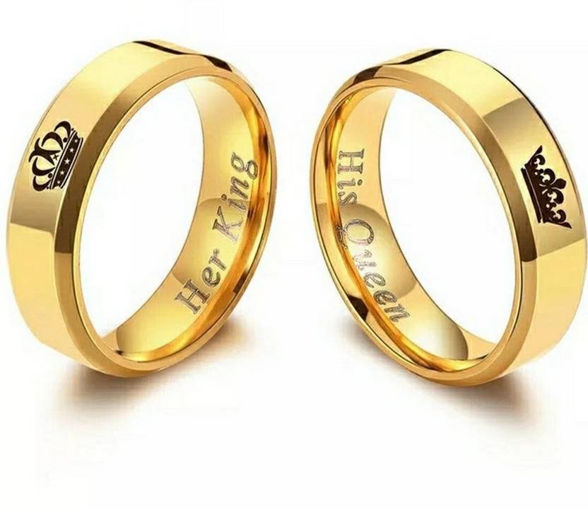 Silver/ Gold His Queen &amp; Her King Matching Couple Rings – Royal Crown Engraved Wedding Bands