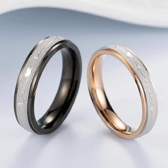 Couple’s Matching Heartbeat Wedding Bands – Two-Tone His &amp; Hers Rings for Eternal Love