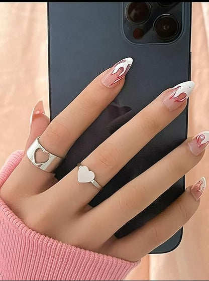 Silver/ Gold/ Rose Gold His &amp; Hers Matching Silver Heart Cutout Couple Rings – Adjustable Stainless Steel Love Bands