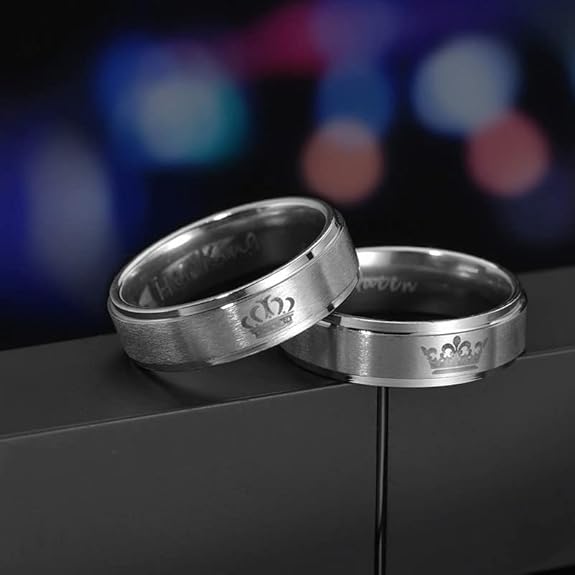 Silver/ Gold His Queen &amp; Her King Matching Couple Rings – Royal Crown Engraved Wedding Bands