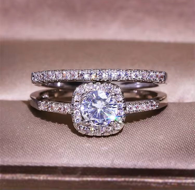 Silver/ Gold/ Rose Gold Elegant Diamond Engagement and Wedding Ring Set  – A Timeless Symbol of Love