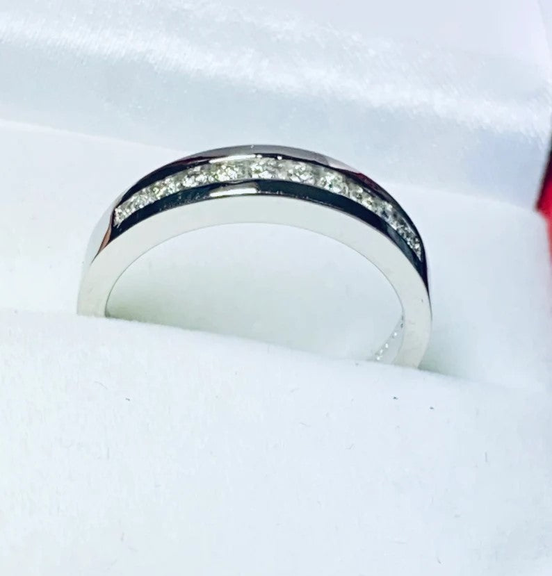 Silver/ Gold Elegant Two-Tone Diamond Wedding Band – Dazzling Channel-Set Ring for Timeless Love