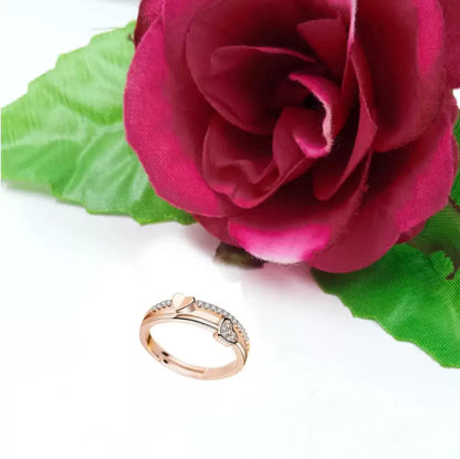 Silver/ Gold/ Rose Gold Romantic Rose Gold Heart Ring – Dual Heart CZ Diamond Adjustable Band for Women