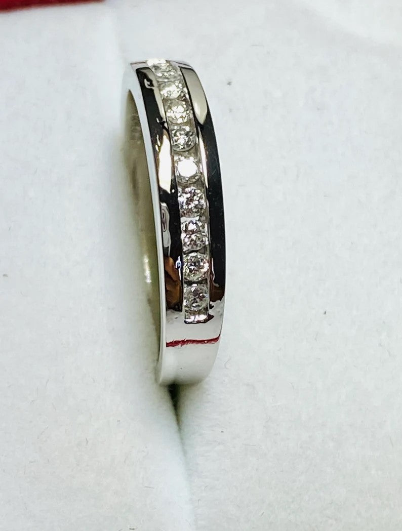 Silver/ Gold Elegant Two-Tone Diamond Wedding Band – Dazzling Channel-Set Ring for Timeless Love