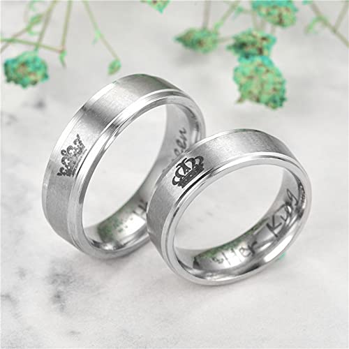 Silver/ Gold His Queen &amp; Her King Matching Couple Rings – Royal Crown Engraved Wedding Bands
