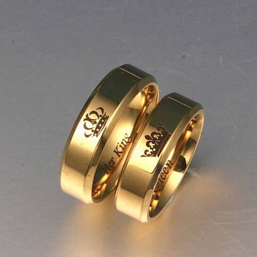 Silver/ Gold His Queen &amp; Her King Matching Couple Rings – Royal Crown Engraved Wedding Bands
