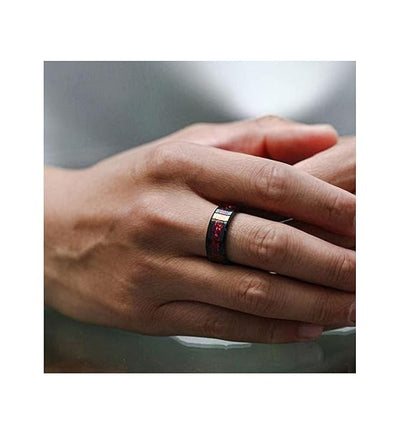Men's 8mm Black Tungsten Carbide Ring – Red Celtic Dragon Inlay Band