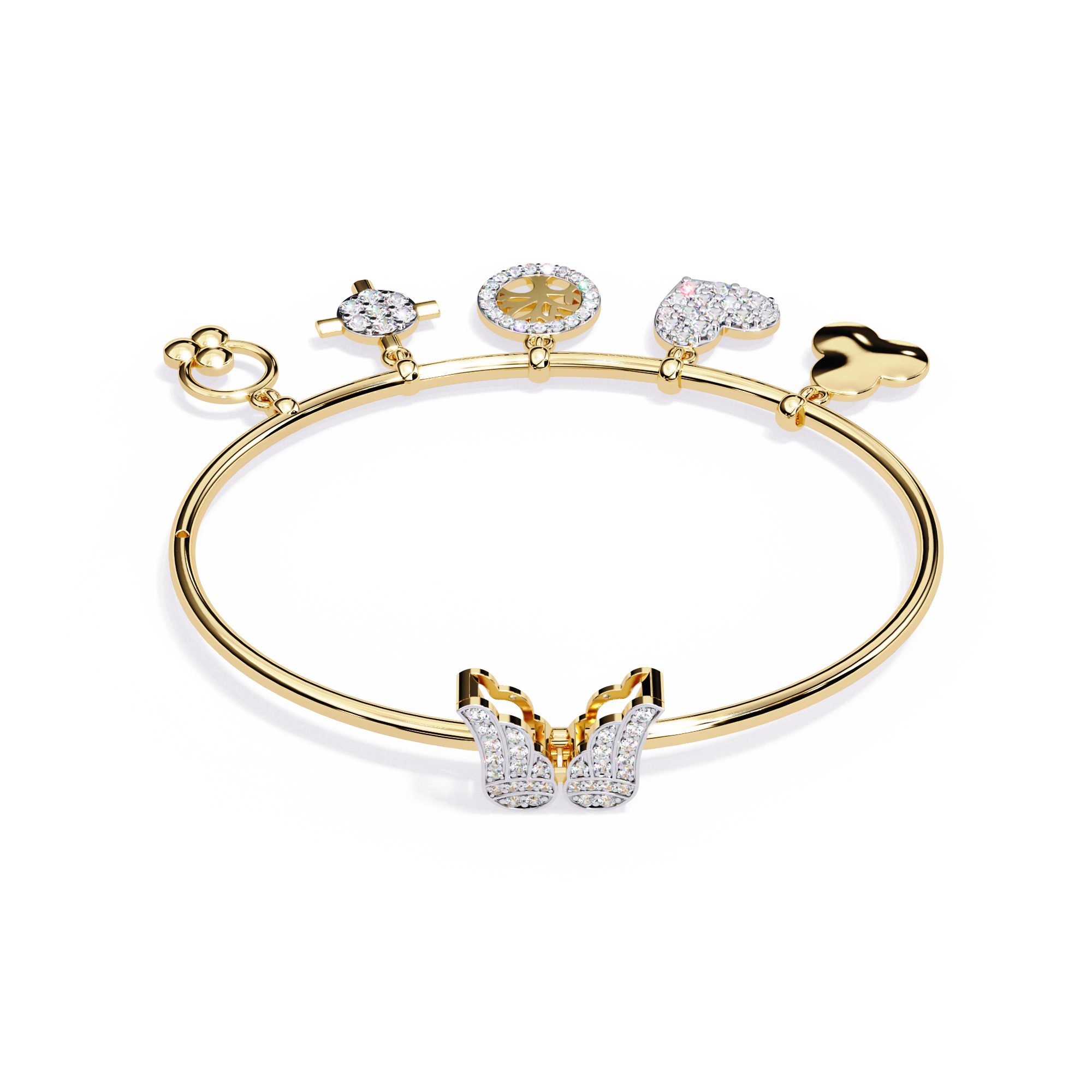 Butterfly & Charm Moissanite Bangle Bracelet
