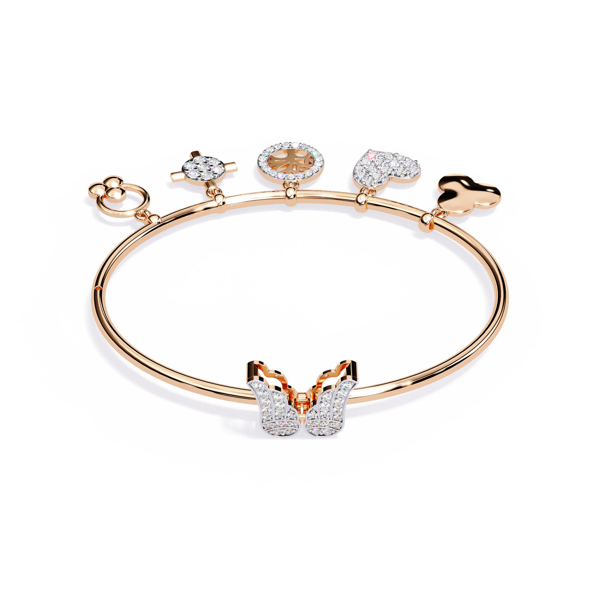 Butterfly & Charm Moissanite Bangle Bracelet