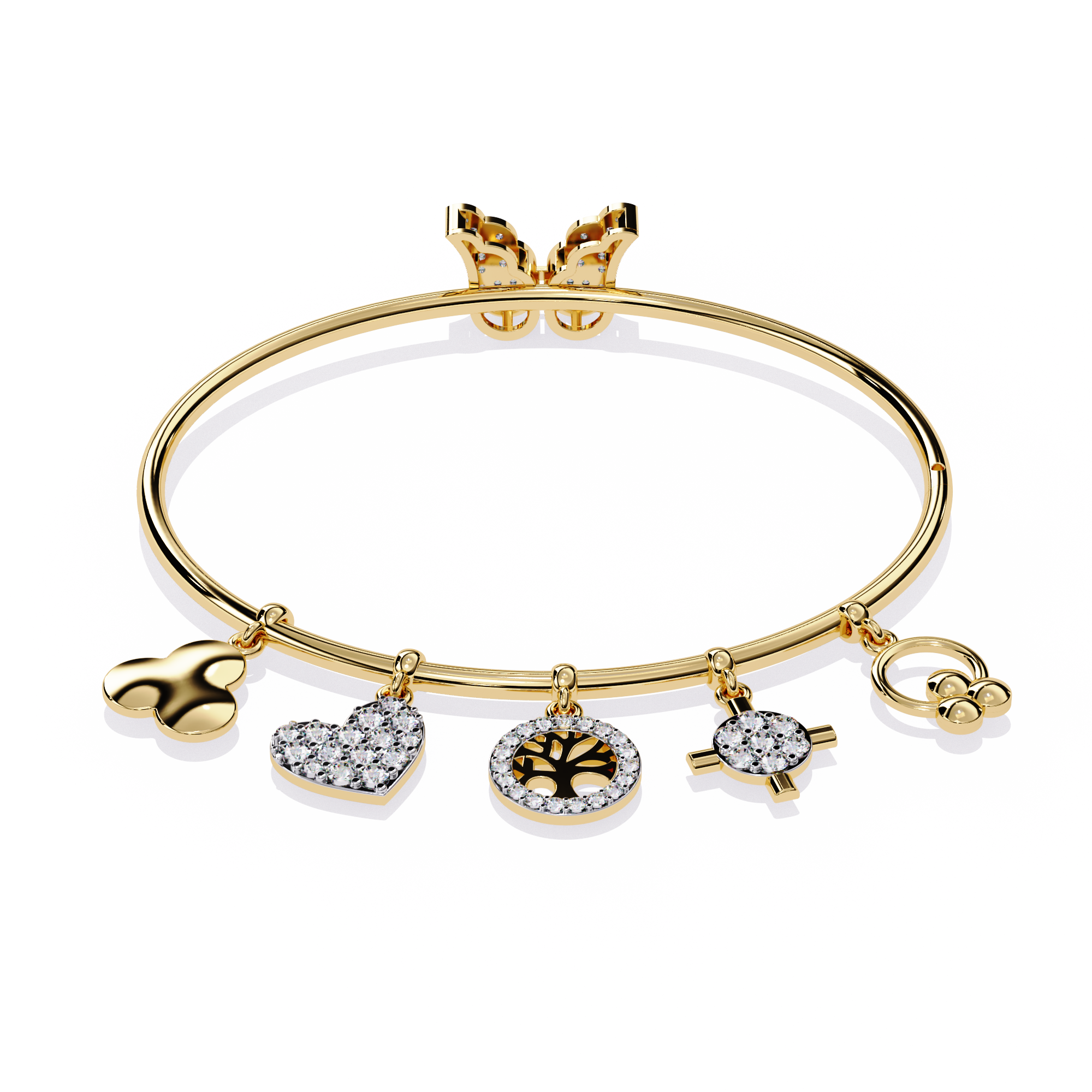 Butterfly & Charm Moissanite Bangle Bracelet